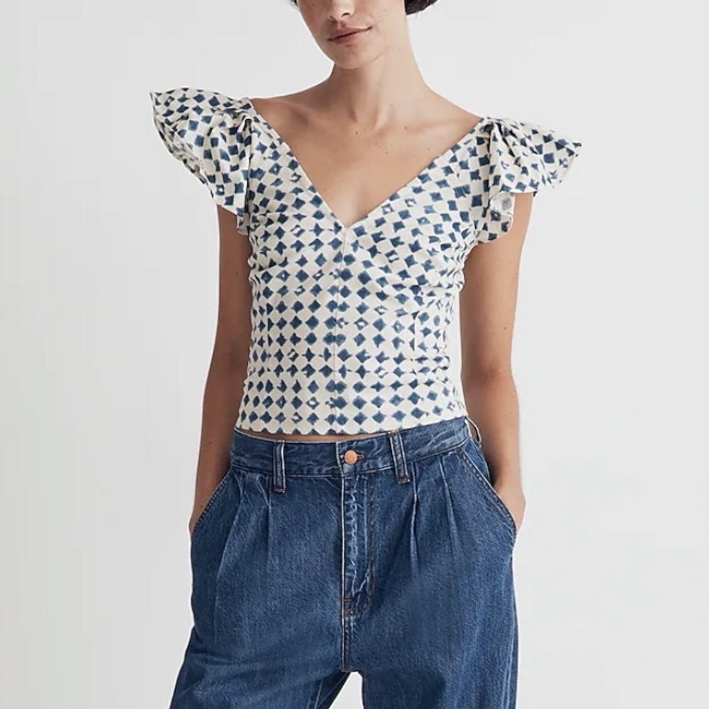 Madewell print v back top